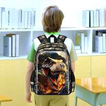 3件套恐龙儿童书包，男童书包套装，带午餐盒，酷炫背包，适合小学、学前班和幼儿 - B - 查看 7