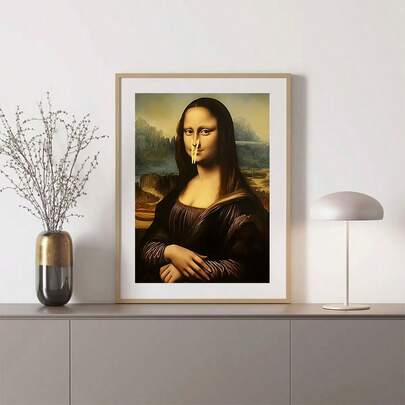 1pc Humorous Mona Lisa Bathroom Canvas Print Poster, Funny Canvas Wall Art Decor For Living Room, Bedroom, Office - Rustic, Traditional & Contemporary Style - Perfect Gift Idea, Bathroom Wall Decor, Indoor Decoration, Artistic Home Accent, Canvas, Wall Decorations Gift, No Frame