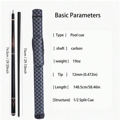 1pc 58-Inch Carbon Fiber Pool Cue Stick, With Leather Case, 12.5mm Tip, 19oz Weight, Anti-Warping, Suitable For American 9-Ball/Trick Shot, Ideal Christmas/Halloween Gift