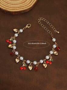 1pc Sweet & Fresh Fruit Personalized Super Cool Creative Cherry Heart Beaded Bracelet - Multicolor - View 5