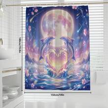 1pc/4pcs Magical Cartoon Dolphin & Crescent Moon Pattern Bathroom Decor Shower Curtain Set, Free 12 Hooks Included, Elegant Holiday Atmosphere, Bathroom Mat, U-Shaped Floor Mat And Round Toilet Mat, Suitable For All Scenarios Bathroom Set - C - View 10