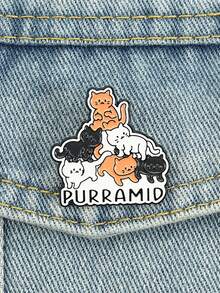 1枚可爱猫咪珐琅胸针 - 趣味叠叠猫胸针，可作自我关爱徽章、金属胸针、时尚翻领徽章、背包、衣服、珠宝包别针，毕业礼物佳品 - 彩色 - 查看 2