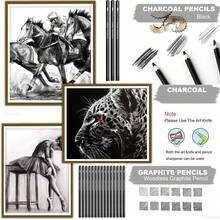 [Professional Art Use] 25-Piece Art Set, Various Types Of Sketching Pencils With Different Lead Thicknesses, Eraser Pencils, Soft-Medium-Hard Charcoal Pencils, Full Graphene Pencils, White Chamois, Pencil Extenders, Blending Stumps, Kneaded Erasers, Etc., Studio, Professional Learning, Painting Supplies, Art Tools, Artist Drawing Kit - Sets - View 6
