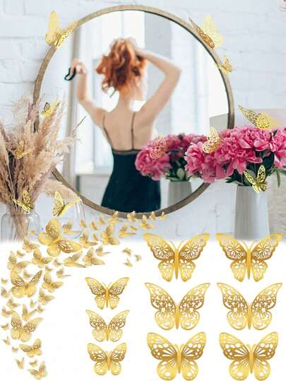 Bộ 36 miếng dán tường hình bướm 3D rỗng, thích hợp trang trí bánh kem, trang trí đám cưới, trang trí phòng khách, tiệc sinh nhật, dán tường, decal dán tường, trang trí nhà cửa, trang trí mùa xuân, quà tặng tốt nghiệp, quà tặng tựu trường, trang trí phòng, đồ dùng học tập