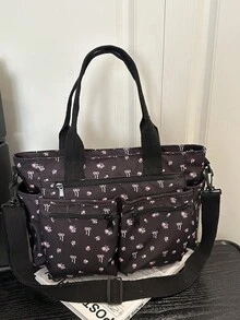 Bolso de hombro tipo tote de gran capacidad y bolsillosúltiples, de estilo minimalista y moderno, adecuado para la escuela, el trabajo y los viajes, se puede usar como bandolera - Negro 2 - Ver 10