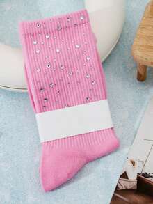 1 Pair Women's Luxury Crystal Embellished Socks, High-Quality Rhinestone Decorated Fashion Socks - Multicolor - View 19