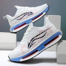 1 đôi giày chạy bộ nam có đệm, buộc dây, họa tiết tia chớp, chất liệu lưới thoáng khí, giày thể thao cổ thấp casual. - Trắng và xanh - Xem 18