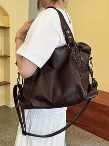 New Arrival Large Capacity Minimalist Casual Tote Bag - Coffee - View 6