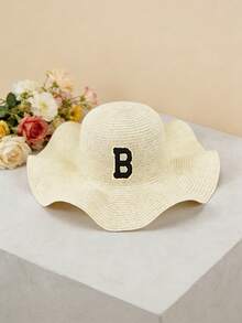 1顶26字母男女通用儿童/婴儿纯色草帽，防晒休闲帽，适合春、夏、秋季 - 白色 - 查看 6