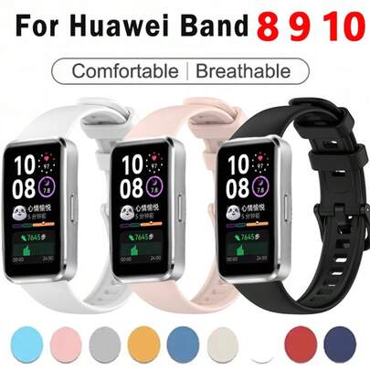 Compatible With Huawei Band 10 9 8 Replacement Strap Waterproof Silicone Wristband Sporty Soft TPU Smartwatch Breathable Durable Comfortable Lightweight Adjustable Easy To Install