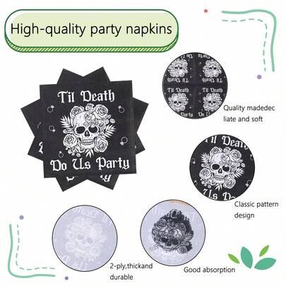 20/40/60 יחידות, מפיות חד פעמיות בסגנון גותי כהה גולגולת ושושנה "עד המוות עושה לנו מסיבה", ציוד למסיבת רווקות גותית, מפיות למסיבת ליל כל הקדושים, ציוד לחתונה אירוסין, מפיות קוקטייל ליום הולדת שנות ה-20, מפיות נייר דו-שכבתיות ליום הולדת 30, מוות לשנות ה-20 שלי לגברים ונשים, ציוד למסיבת יום הולדת 30