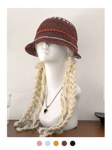 Colorful Dopamine Striped Knit Bucket Hat, Autumn/Winter, Large Head Circumference, Flattering, Rainbow Crochet Bucket Hat, Summer, Hyun-A Style, Sun Protection, Striped Knit Bucket Hat,Beach,Vacation - Multicolor - View 8