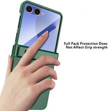 VIETAO Custodia per telefono compatibile con Samsung Galaxy Z Flip 7 6 Flip6, con protezione in vetro temperato, con staffe nascoste e texture a quadri - Arancione - Visualizzare 8