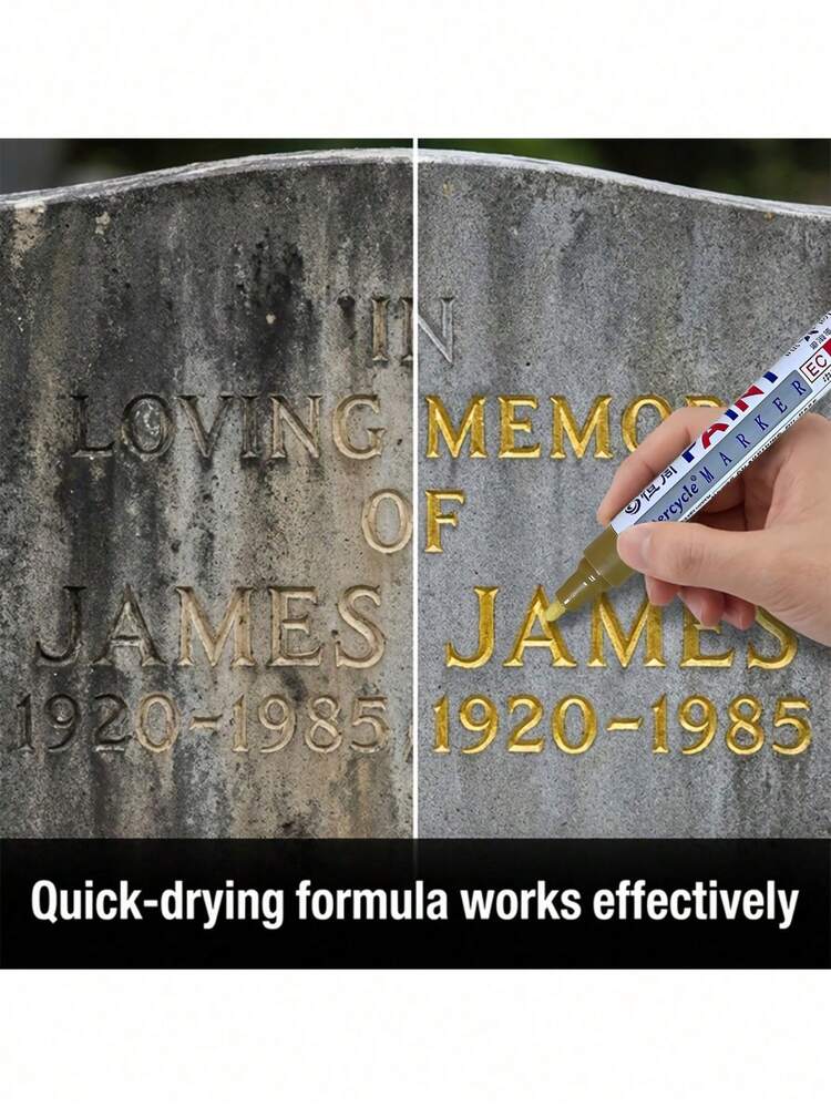 Gravestone Marker Pen | Restore Gravestones And Granite, Marble. Faded Text On Stone Surface, Weather-Resistant, Quick-Drying Oil-Based Fine Tip, For Cemetery Maintenance And Marble/Tile Color Restoration, Designed Specifically For Gravesite Upkeep And Inscription Repair - Multicolor - View 3