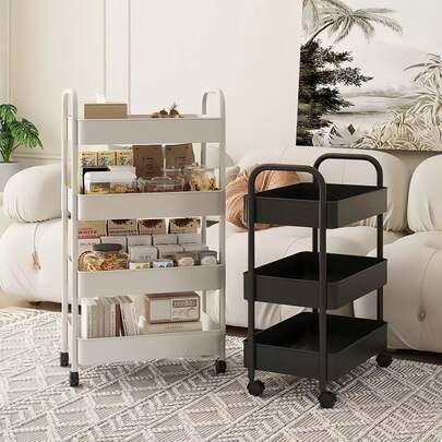 Versatile Multi-Functional Mobile Cart With 360° Rotating Wheels In Black Or White, 2/3/4/5-Tier Storage Rack For Kitchen, Bedroom, Living Room, Office, Bathroom And More Scenes, Space-Saving Rolling Organizer For Pantry, Laundry, Craft Room, Home Office, Easy To Move And Clean, Lightweight Design, Perfect For Spring Home Refresh