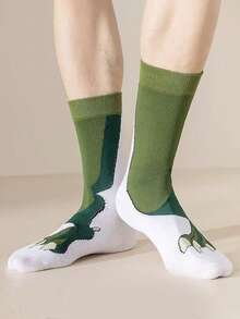 1双男士白色短袜，印有可爱的恐龙爪图案，创意十足，趣味盎然的中筒袜 - 白色 - 查看 1