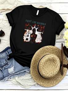 Women T-Shirt Print Front Line Assembly T Shirt - Black - View 1