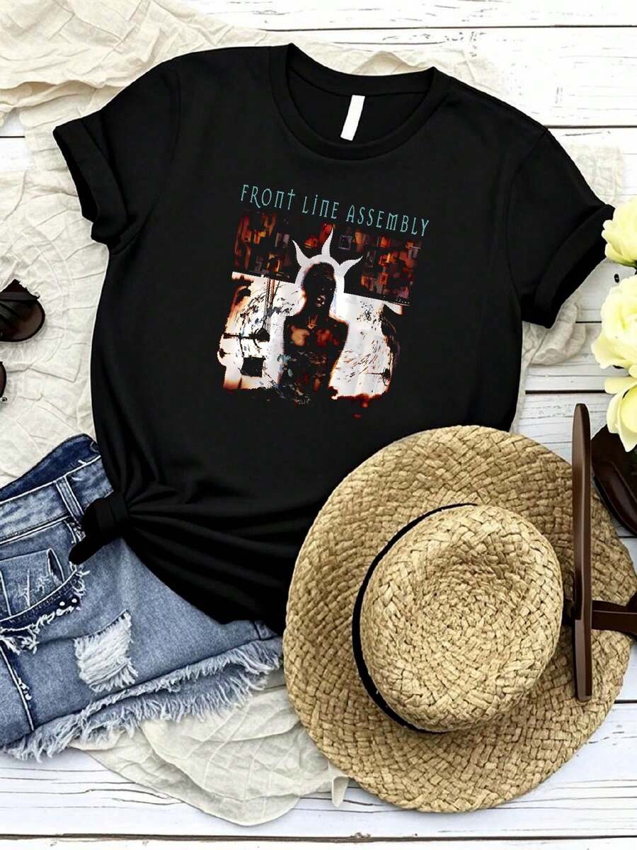 Women T-Shirt Print Front Line Assembly T Shirt - Black - View 1