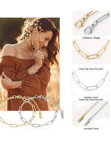 [10pcs Lobster Clasp Kit] 10pcs Stainless Steel Adjustable Charm Bracelet Kit With Lobster Clasp | Suitable For DIY Jewelry Making | Golden + Silvery - Star - View 3