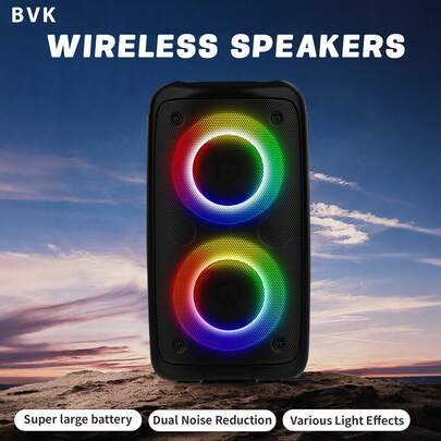 MOS-1265 Upgraded Portable Wireless Speaker, Equipped With Wired/Wireless Microphone, High-Quality Dual Speakers, RGB Colorful Lights, TWS True Wireless Stereo Home Audio System