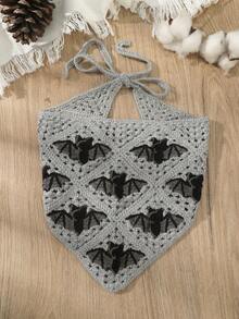 1pc Fashionable Sweet Bat Knitted Triangular Scarf Headband, Women Hair Accessories - Grey - View 4