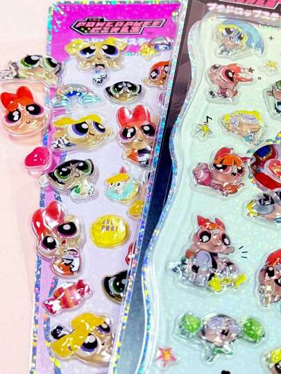 3D水晶浮雕卡通贴纸，日式可爱儿童创意立方体贴纸，日记本相册手机壳DIY装饰，可移除无痕学生幼儿园奖励生日派对礼物