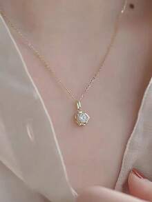GAGAFEEL 1 chiếc dây chuyền mặt dây chuyền hình hoa hồng bằng bạc sterling 925 đính đá Zirconia, món quà thanh lịch cổ điển dành tặng bạn gái hoặc mẹ vào Ngày Valentine và Ngày của Mẹ. - Vàng - Xem 2