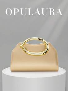 OpulAura 女士优雅金色真皮手提包，奢华天鹅绒晚宴手拿包，适合搭配正式礼服、婚礼、生日派对和毕业晚会。 - 金色 - 查看 10