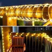 Đèn LED ống mềm năng lượng mặt trời, có các tùy chọn 50/100/200/300 đèn LED, hoạt động bằng năng lượng mặt trời với 8 chế độ chiếu sáng, chống nước IPX4, cảm biến ánh sáng tự động từ hoàng hôn đến bình minh, thiết kế DIY bằng nhựa PVC trong suốt bền chắc, thích hợp trang trí sân vườn, hồ bơi, cây cối ngoài trời, trang trí tiệc cưới, Giáng sinh, Halloween, có các màu Trắng ấm/Trắng/Màu khác - ánh sáng trắng ấm áp - Xem 3