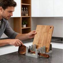 1pc Kitchen Lid Organizer Rack, 1pc Dish Drying Rack, 1pc Creative Desktop Bookshelf, 1pc Bowl Lid Separator Rack - Multicolor - View 9