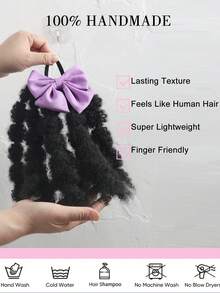 1 chiếc tóc giả đuôi ngựa xoắn cho trẻ em, kiểu tóc bong bóng mềm mại, dễ thương, dài 8 inch, có chun co giãn, kiểu tóc Afro cho bé gái và trẻ em. - Màu đen tự nhiên - Xem 5