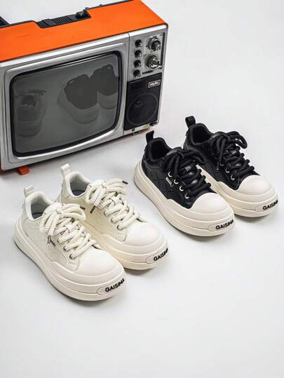 1双男士春夏休闲厚底系带德比鞋，厚底街头风运动鞋，百搭时尚舒适青少年鞋，加大码45码，四季皆宜