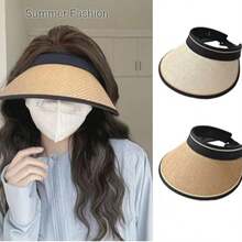 1 chiếc mũ đi biển chống nắng, mũ rơm, mũ che nắng kiểu dáng thường ngày, dễ mang theo. - Nhiều màu - Xem 3