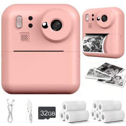Esta cámara de impresión instantánea cuenta con una pantalla de 2.4 pulgadas, cámara digital HD 1080P, cámara de 48MP, dos modos de impresión y varios adhesivos imprimibles. Tiene flash incorporado, puerto de carga USB y viene con 3 rollos de papel fotográfico. Es un regalo ideal para Halloween, Navidad o cumpleaños, especialmente adecuado para adolescentes. Regalo de vuelta a clases.