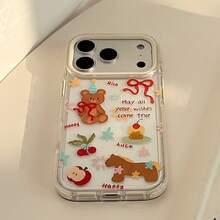 1个可爱红色水果小熊涂鸦手机壳，适用于 17 Pro Max、16、15、14，透明软壳，甜美、少女、创意、小众、可爱宠物、软妹、ins风 - 彩色 - 查看 10