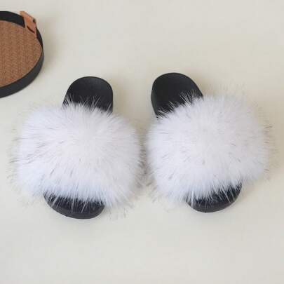Women's Slippers, Faux Fur Color Block Patchwork Cute Fairy Polyester Faux Fur Slip-On Slippers, Indoor & Outdoor, Spring/Summer