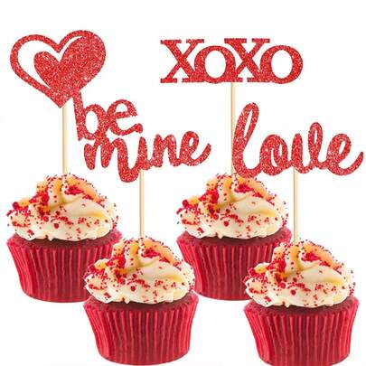 12个心形“做我的情人 XOXO”蛋糕装饰