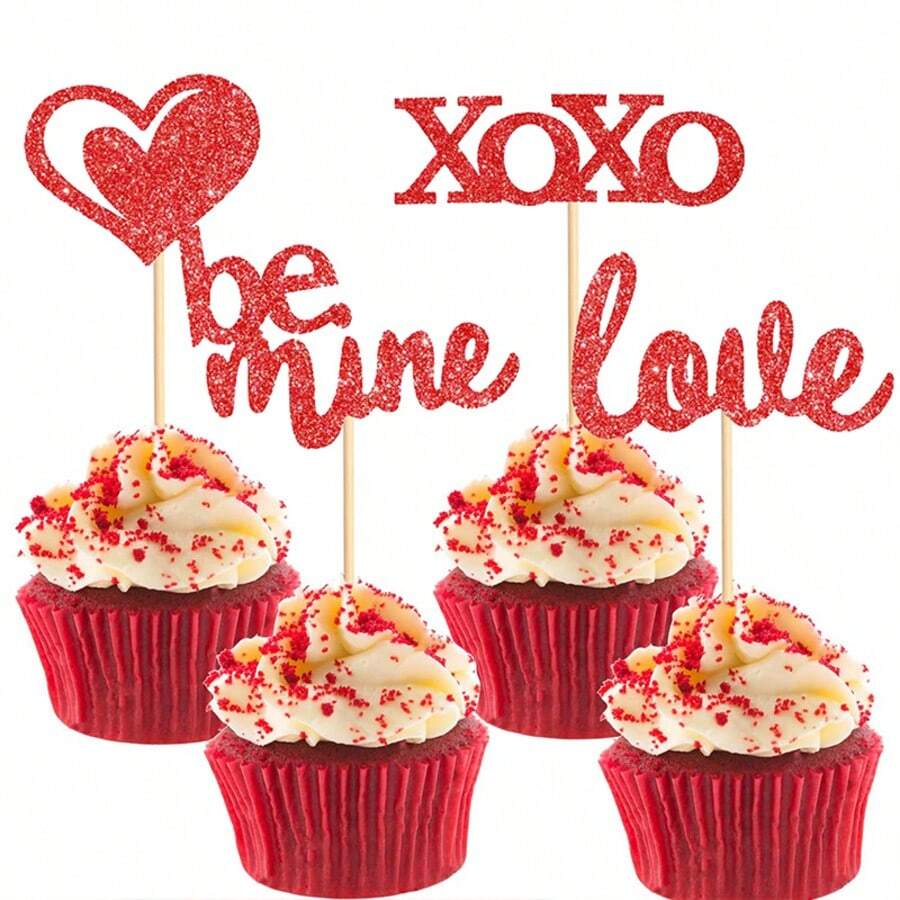 12个心形“做我的情人 XOXO”蛋糕装饰 - 插牌 - 查看 1
