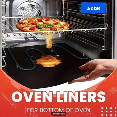 2pcs, Oven Liners For Bottom Of Oven, 16x24 Inch Thick Heavy Duty Non Stick Oven Mats For Electric, Gas, Toaster, Convection, Microwave Ovens And Grills, BBQ Accessories, Grill Accessories Christmas Essentials