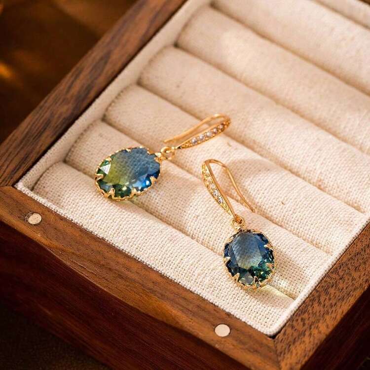 1pc Cubic Zirconia Drop Earrings Copper Jewelry Gifts For Valentine's Day, Perfect For Presenting To Your Lover, Girlfriend, Or Wife, Including Couple's Jewelry - Yellow - View 3