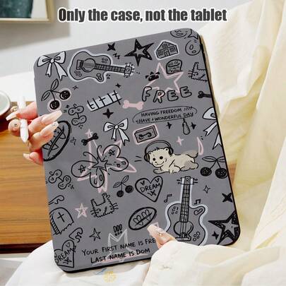 1pc Guitar, Star, Bow, Puppy, Cherry, Music Note Pattern Flip Cover Desk Protector Case With 360° Rotating Stand And Pen Slot, PU Leather, Auto Sleep/Wake, Compatible With Samsung A9/A9+/S9/S9FE/A11/A11+/S11/S10 FE/S10 FE+/S10 Lite, Apple Air 5/6, Honor, Matepad SE 11, Suitable For Back To School, Valentine's Day, Holiday Gifts