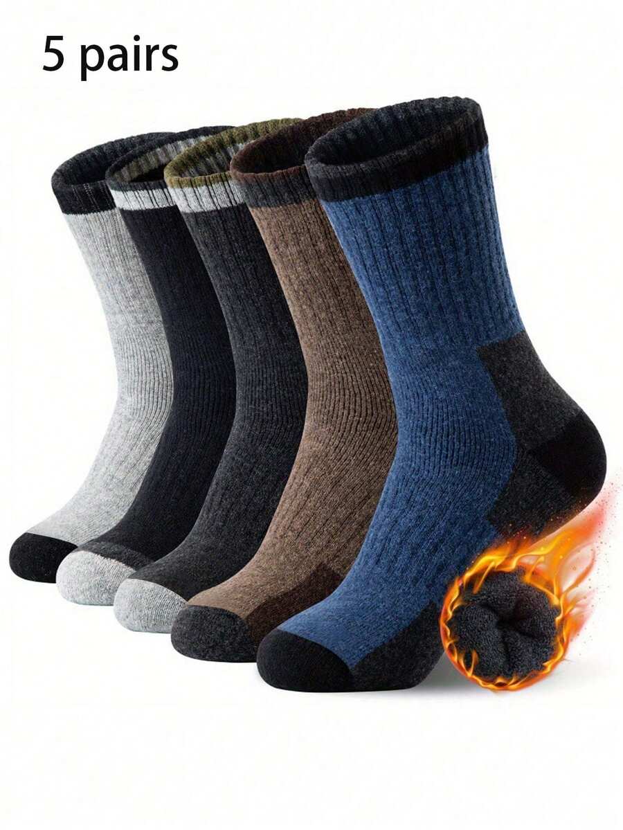5 pares de calcetines gruesos de tripulación térmica para hombres, con forro térmico cálido para actividades al aire libre como senderismo y esquí en otoño/invierno - Multicolor - Ver 1