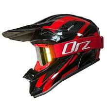 AD 1顶摩托车越野头盔，电动自行车骑行安全防护头盔，山地自行车速降帽，男女通用四季款 - 紅黑色 - 查看 3