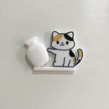 Cat Desktop Decor, Small Cat Pushing Vase Desk Ornament, Cute Magnetic Refrigerator Sticker, Cat Whisker Storage - Multicolor - View 4