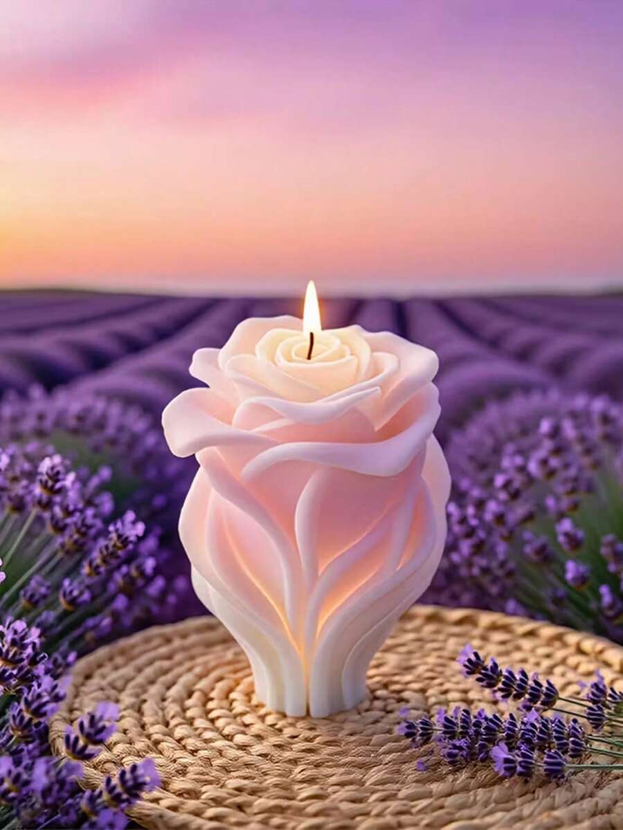 1个情人节浪漫3D玫瑰花硅胶蜡烛模具 - A-白色 - 查看 1