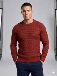 TRICOT DE LUXO Men's Sweater, Knitted With Embossed Pattern, Crew Neck, Winter 26 - 銅色 - 查看 1