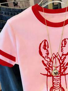 小龙虾、女士夏季服装、女士沙滩装、女士休闲衬衫、女士休闲圆领短袖T恤 - 淺粉色 - 查看 3