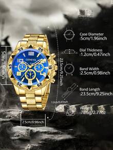 2pcs/Set Men's Quartz Watch Set, Refined Gold & Silver Design, Stainless Steel Strap, Durable & Fashionable, Suitable For Business, Casual, Holiday And Formal Occasions, Great Gift For Father's Day Or Valentine's Day - Gold - View 6