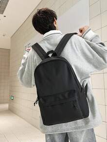 Large Capacity Black Minimalist Backpack, Water-Resistant Durable Bookbag, Unisex Commute & Travel Bag - A - View 8