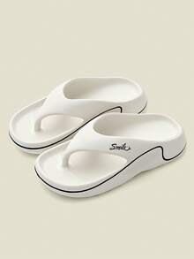 MAOLI 男女通用厚底人字拖,夏季新款字母印花时尚休闲拖鞋,适合海滩、度假、日常穿着,女士款 - 白色 - 查看 6